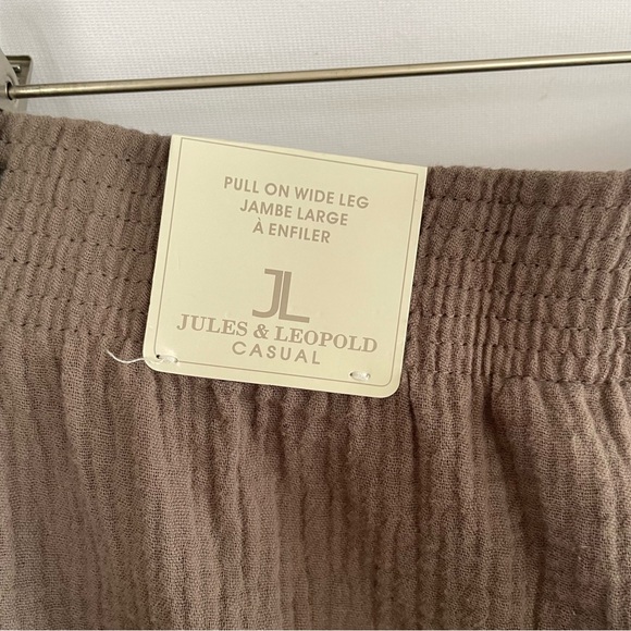NWT JULES & LEOPOLD brown 100% cotton gauze pants pull-on Casual Wide leg size L - Picture 3 of 9